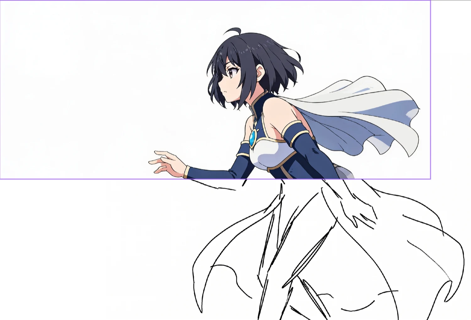 Rough character sketch guiding the color outpaint