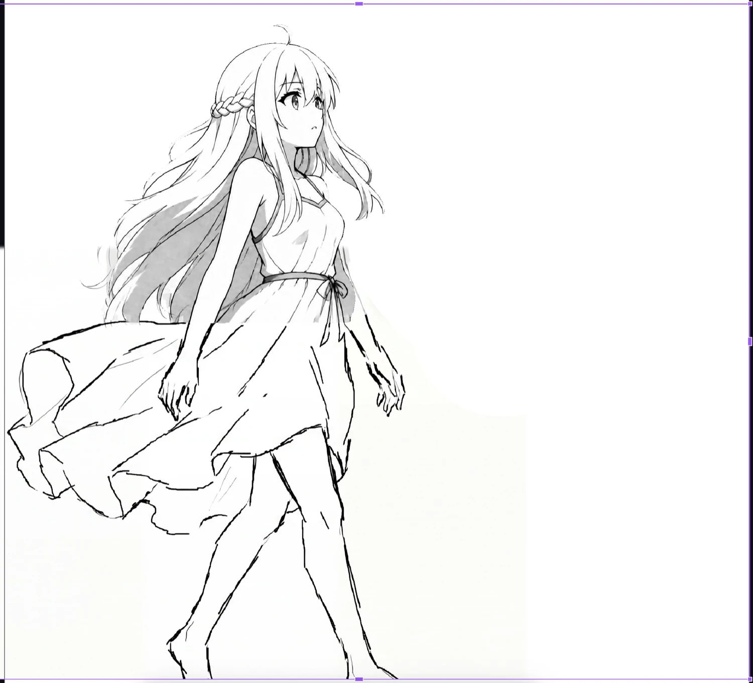 A loose full-body sketch drawn into the blank margin to guide the fill