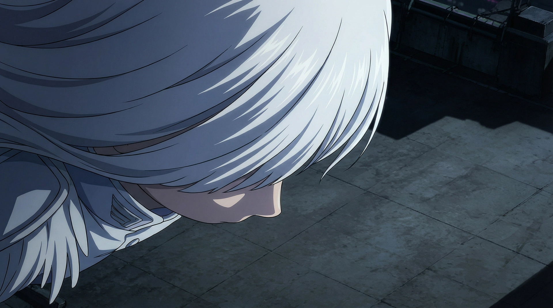 Colored keyframe — close on the white-haired character