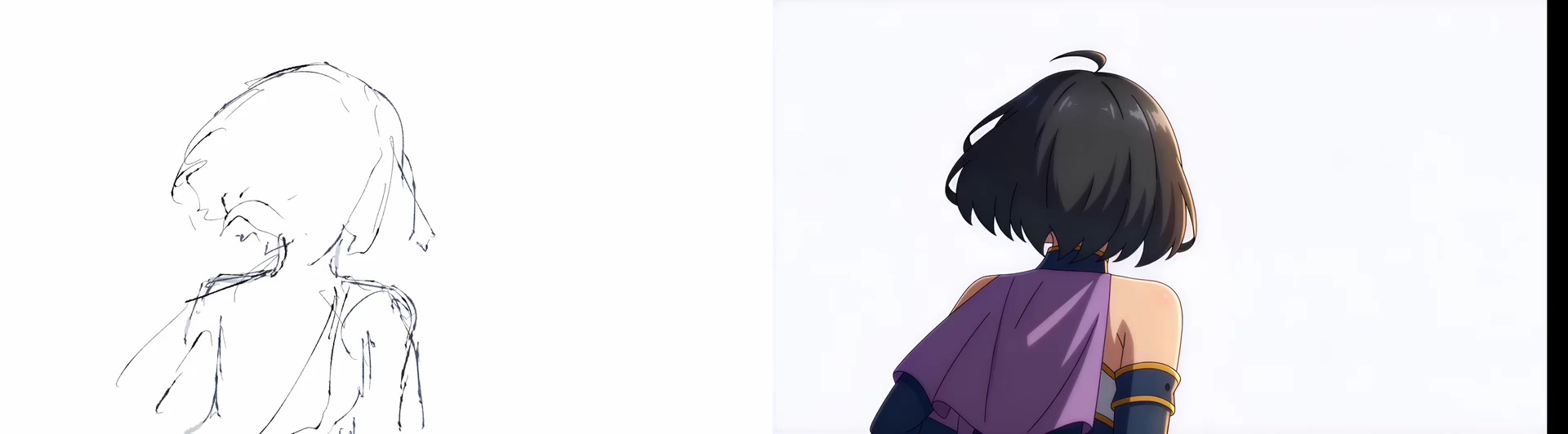 Rough layout pass beside the fully colored animated output